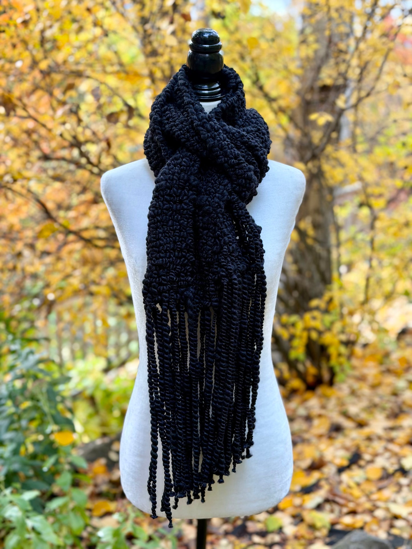 Black Merino & Silk Art Yarn Scarf MADE to ORDER
