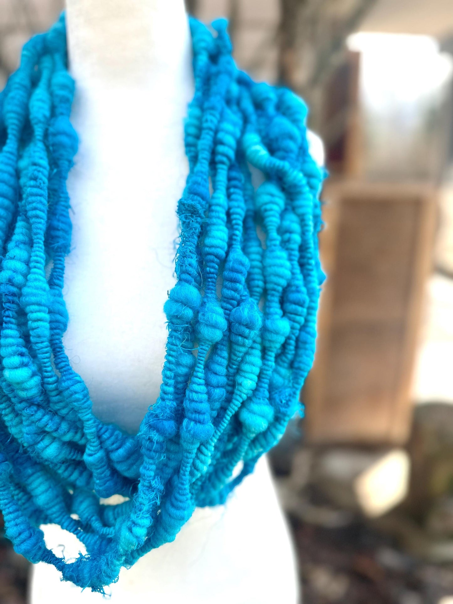 3 Yards Bright Blue Handspun Art Yarn