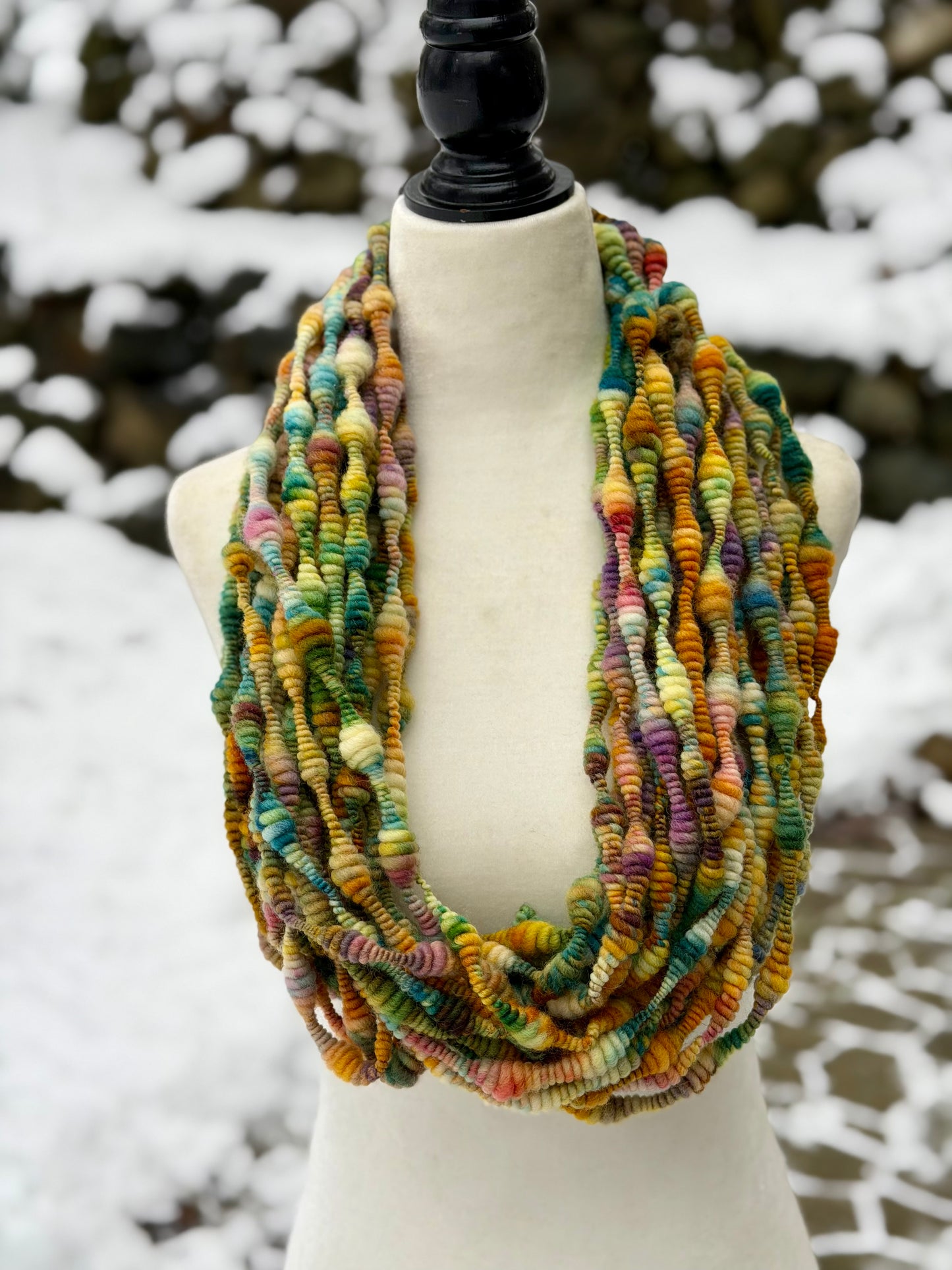 Spring Forest Blossoms Coiled Art Yarn – Hand Dyed, Handspun Textured Fiber Art - 4 Yard Increments