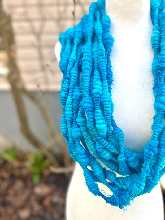 3 Yards Bright Blue Handspun Art Yarn