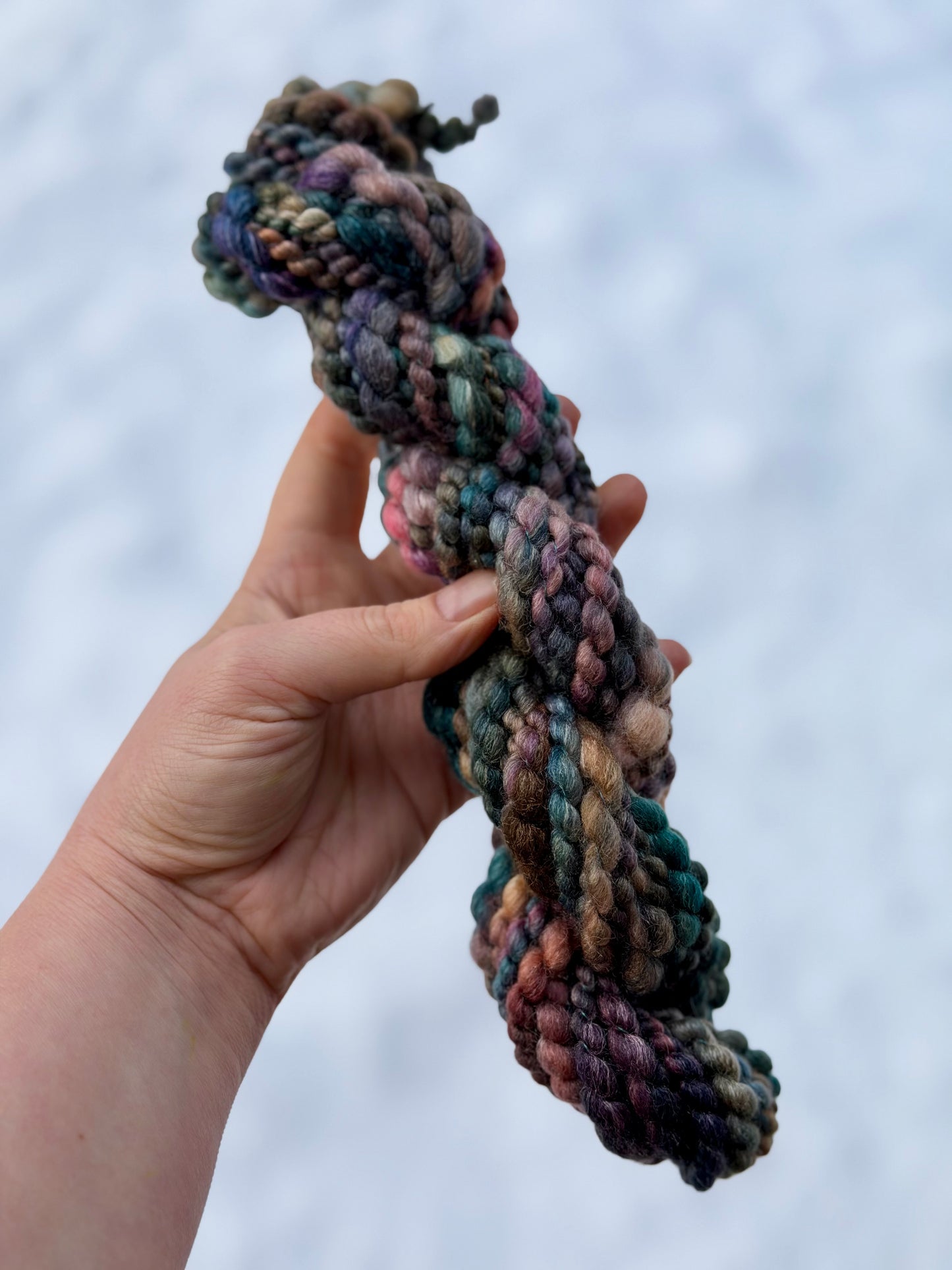 16 Yards Wearable Art Yarn | Hand Dyed Handspun Merino & Tussah Silk Art Yarn for Knitting, Crochet, Weaving, and Felting - 37 grams /1.3 oz