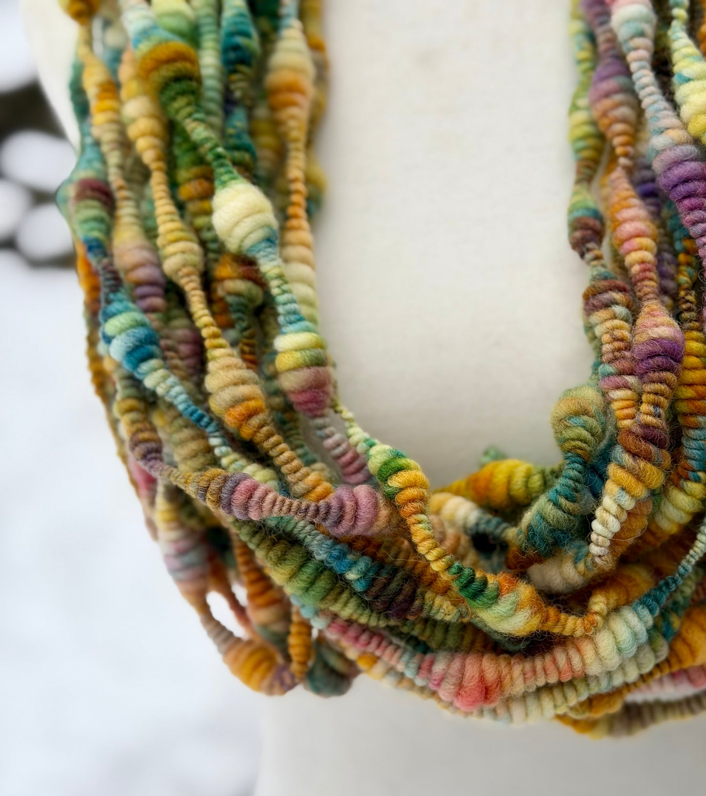 Spring Forest Blossoms Coiled Art Yarn – Hand Dyed, Handspun Textured Fiber Art - 4 Yard Increments