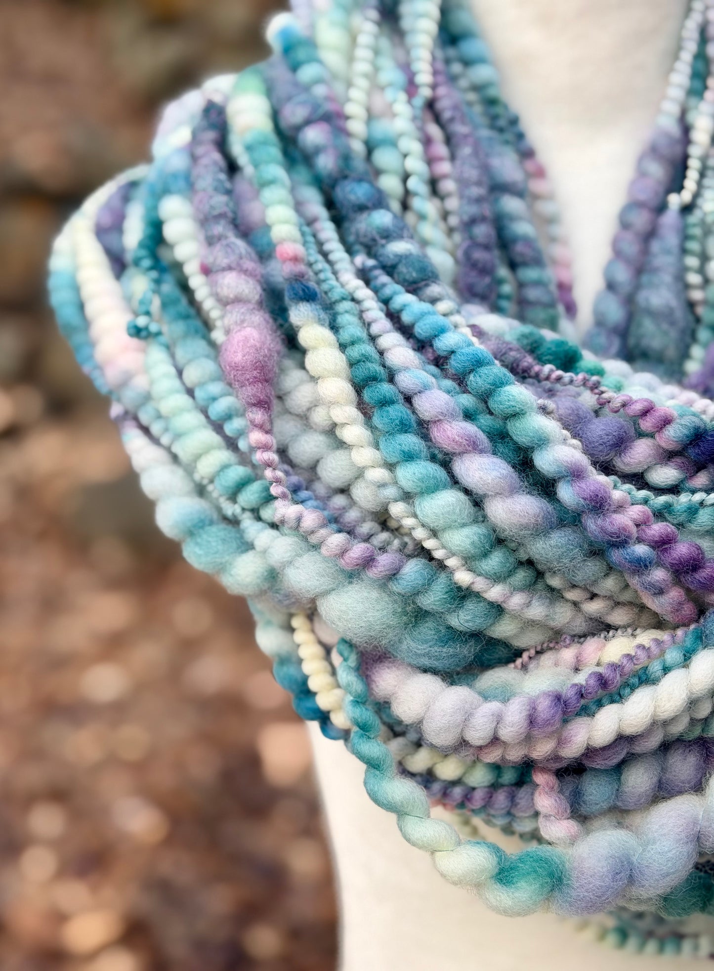 Spring Mist Coiled Art Yarn – Hand Dyed, Handspun Textured Fiber Art - 4 Yard Increments