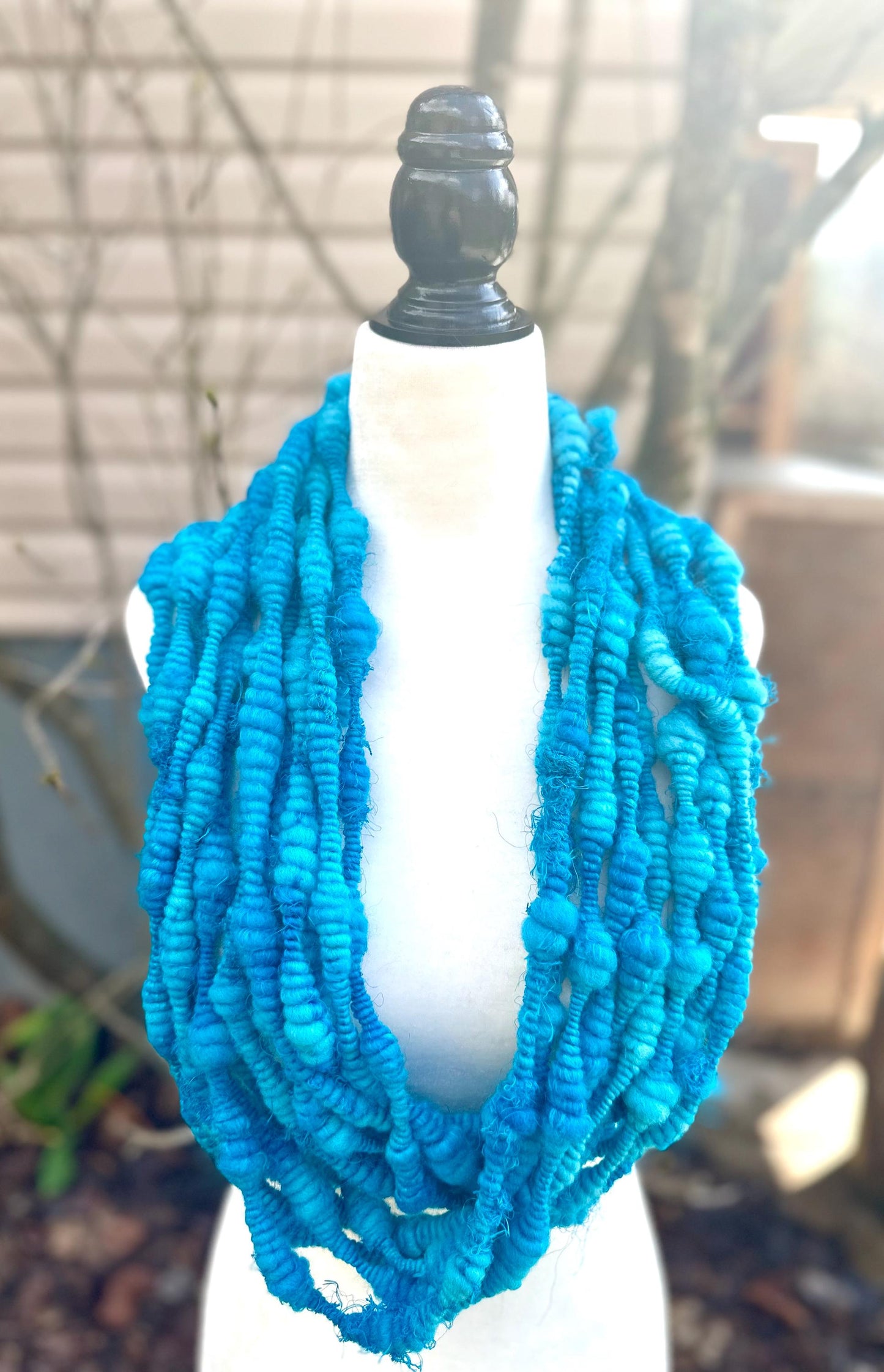 3 Yards Bright Blue Handspun Art Yarn