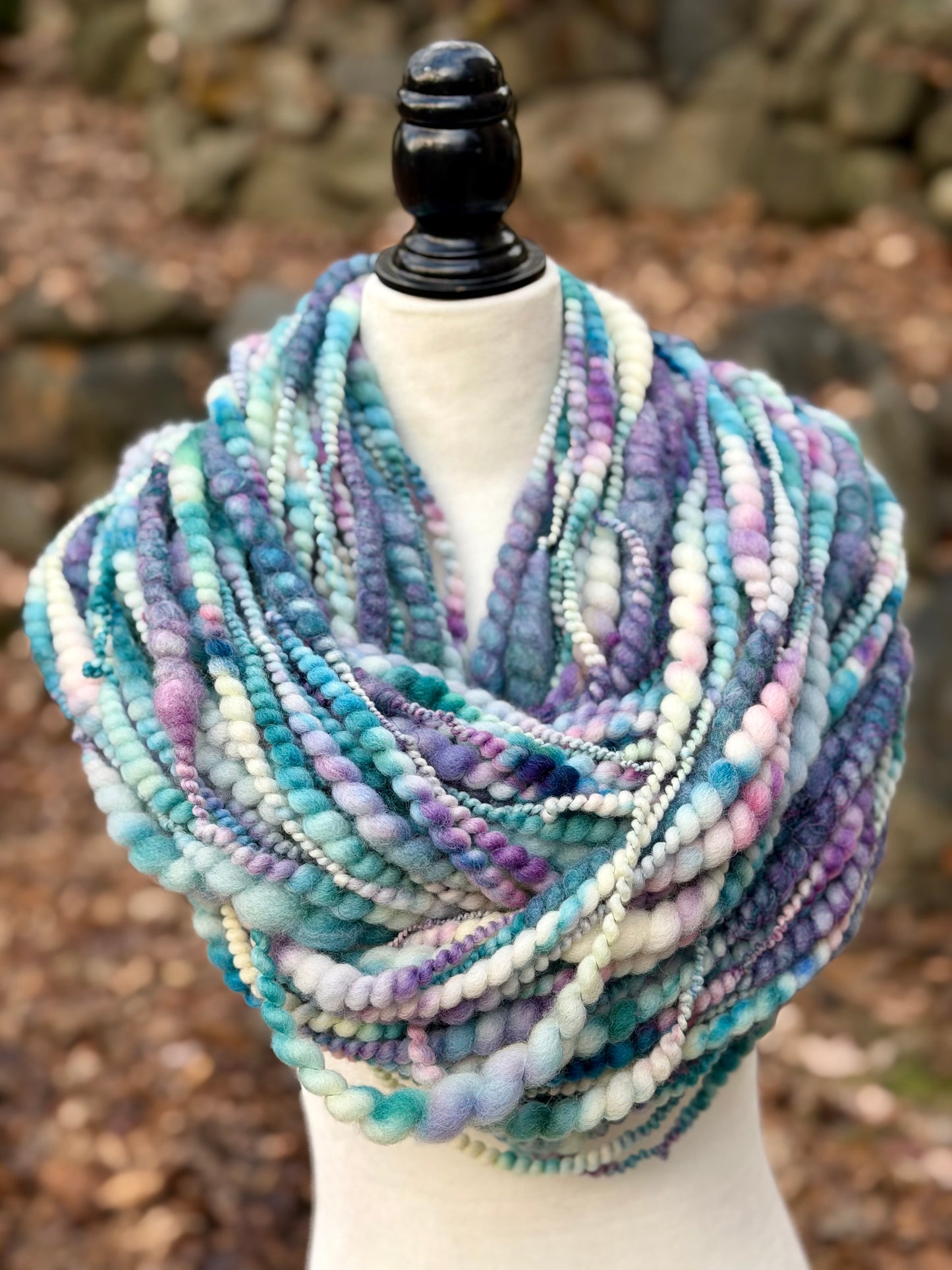 Spring Mist Coiled Art Yarn – Hand Dyed, Handspun Textured Fiber Art - 4 Yard Increments