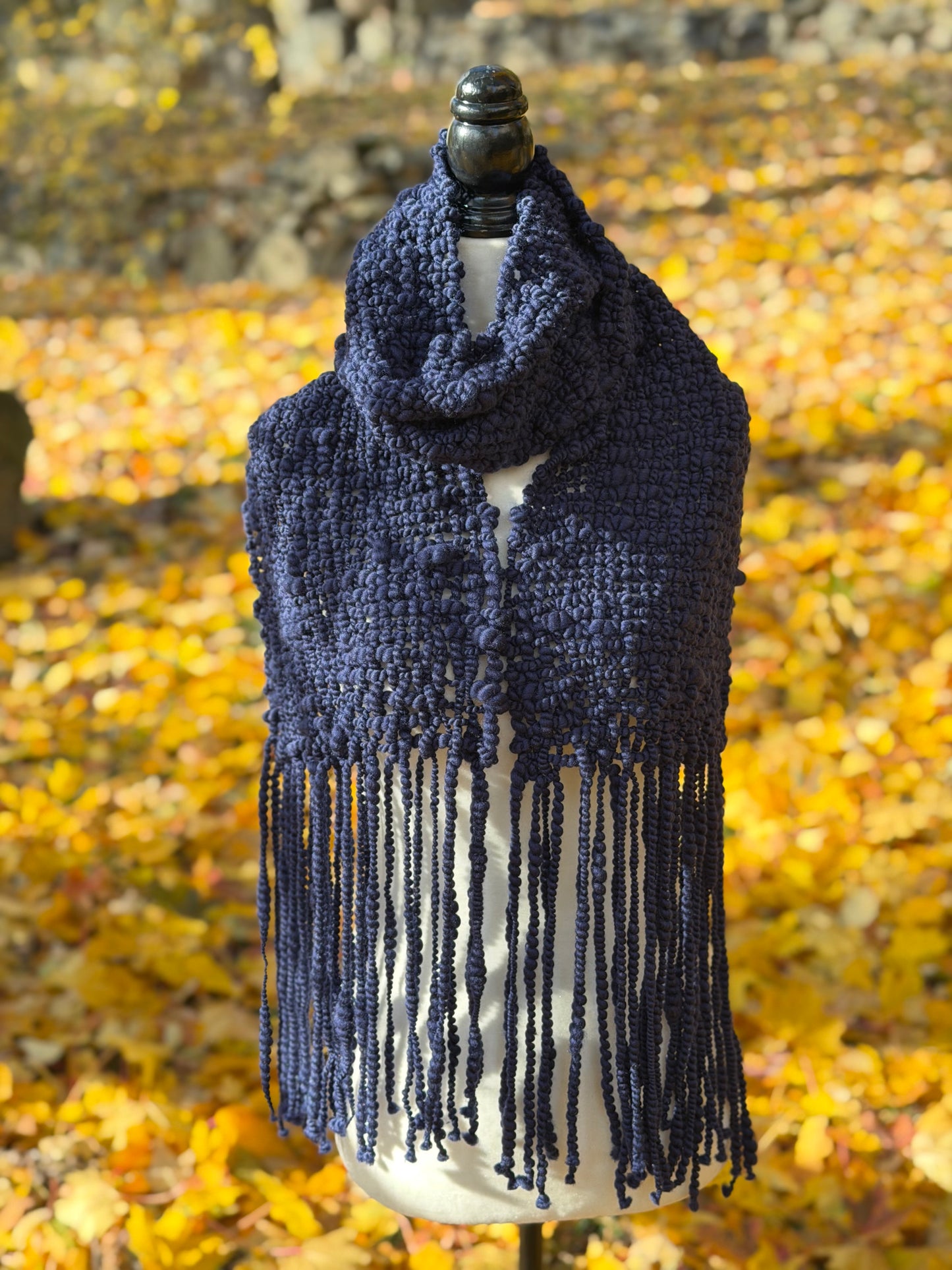 Navy Blue Merino & Silk Art Yarn Scarf