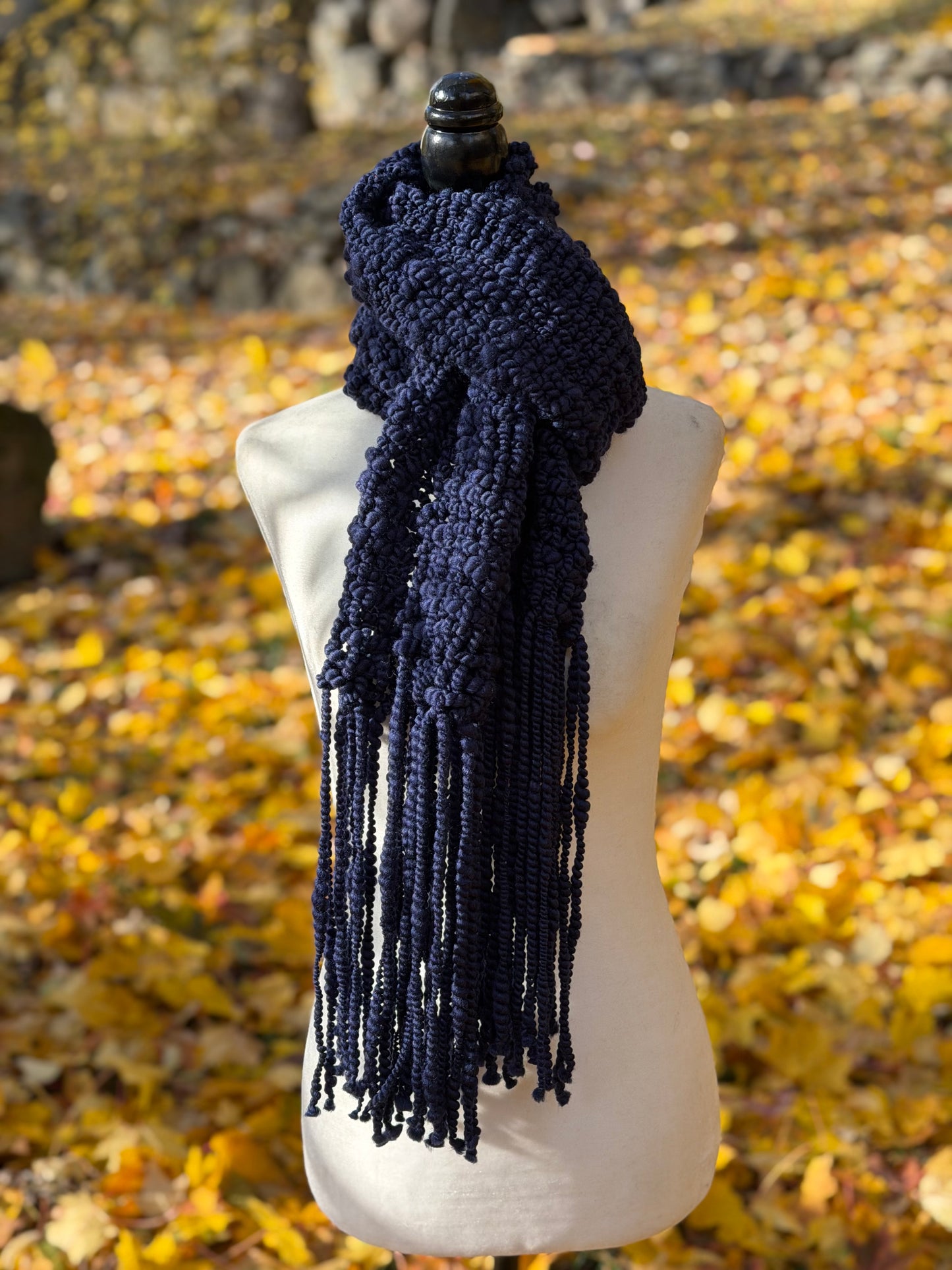 Navy Blue Merino & Silk Art Yarn Scarf