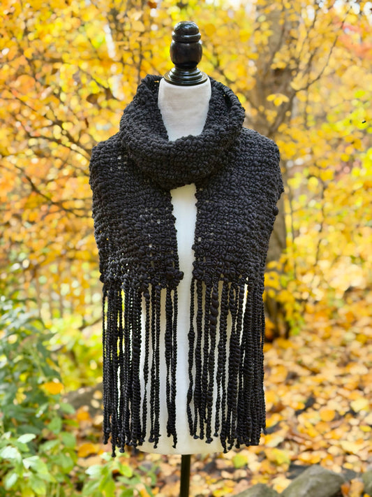 Black Merino & Silk Art Yarn Scarf MADE to ORDER