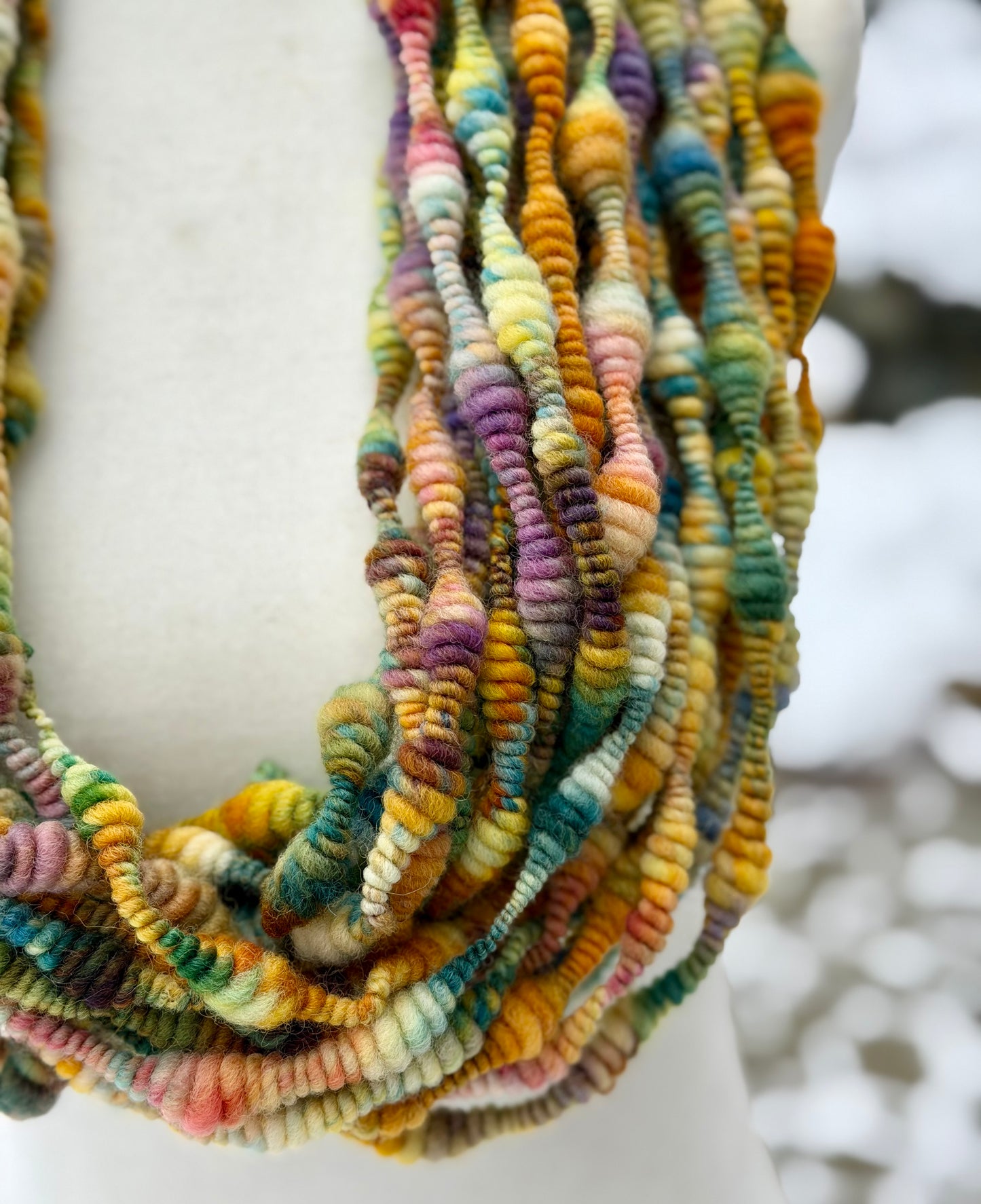 Spring Forest Blossoms Coiled Art Yarn – Hand Dyed, Handspun Textured Fiber Art - 4 Yard Increments