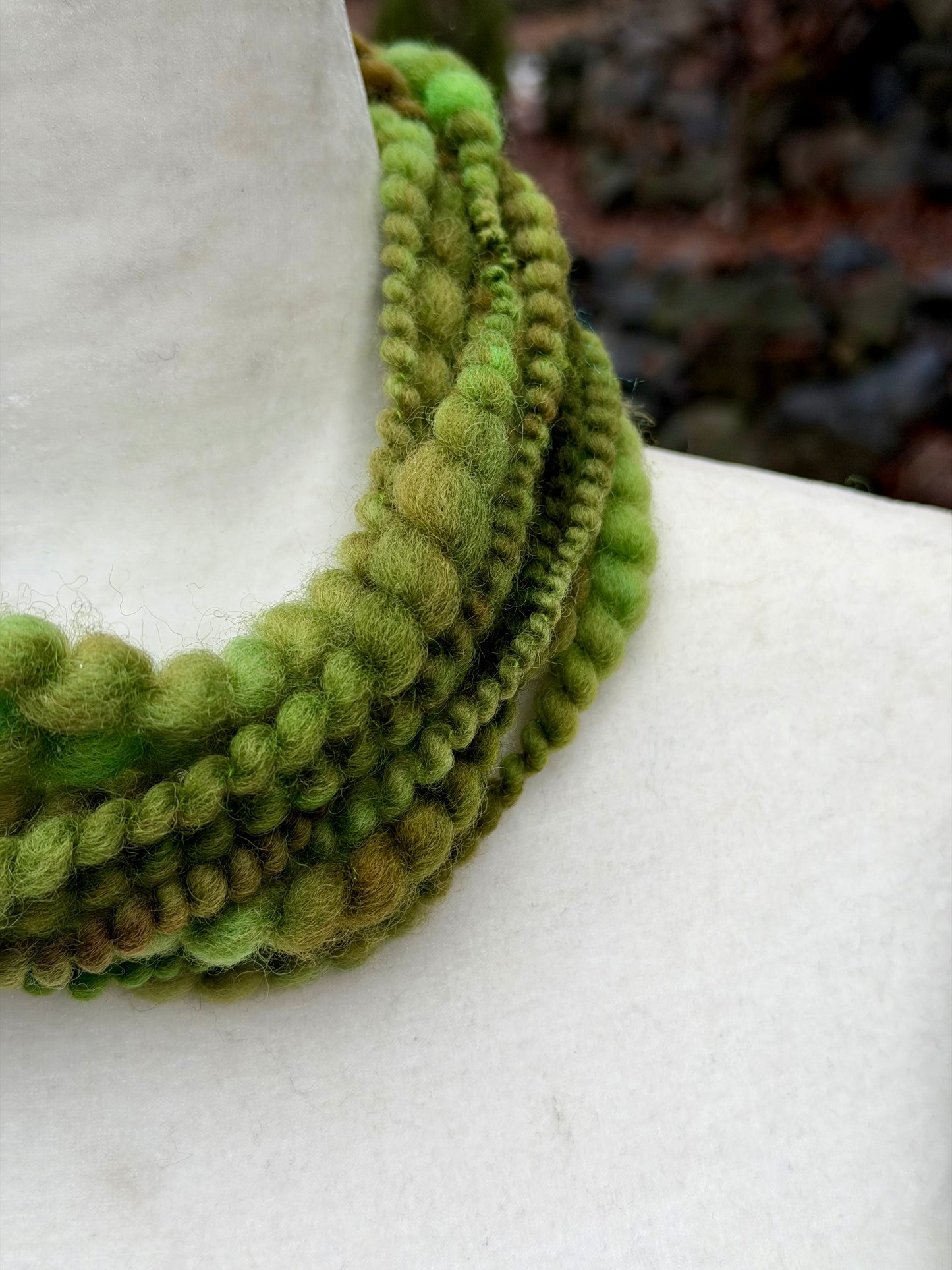 Forest Green Coiled Art Yarn – Hand Dyed, Handspun Textured Fiber Art Yarn - 7 Yards
