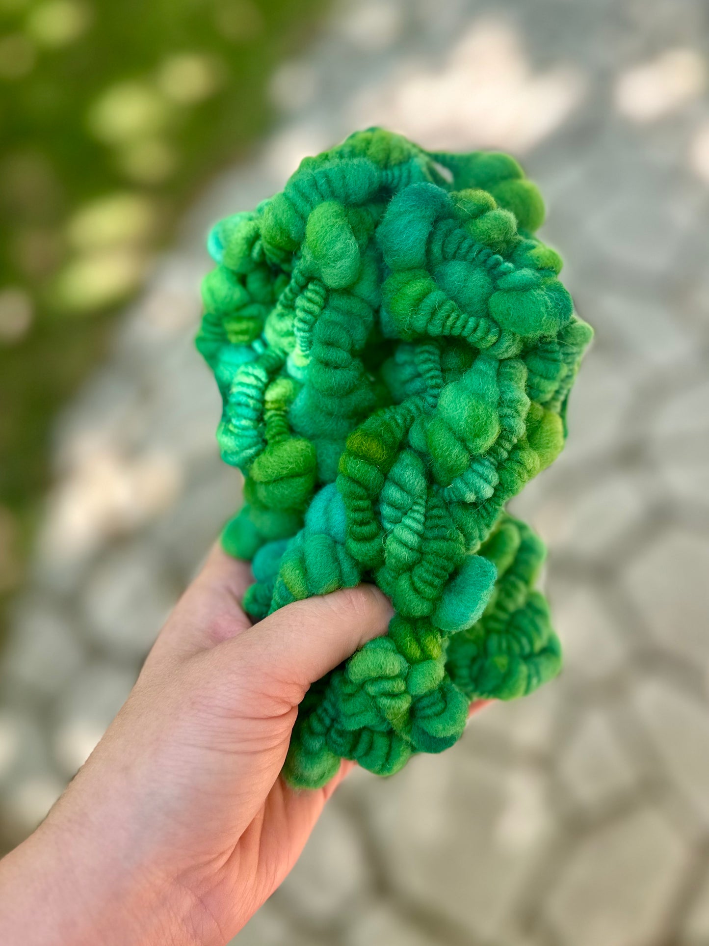 7 Yards Green Coiled Handspun Art Yarn