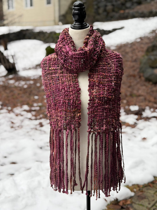 Burgundy & Brown Merino & Silk Art Yarn Scarf