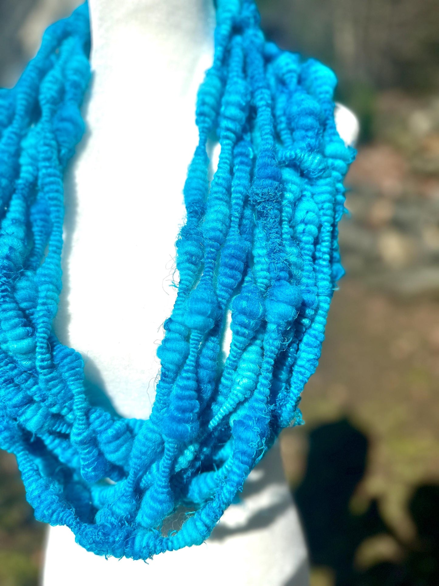 3 Yards Bright Blue Handspun Art Yarn